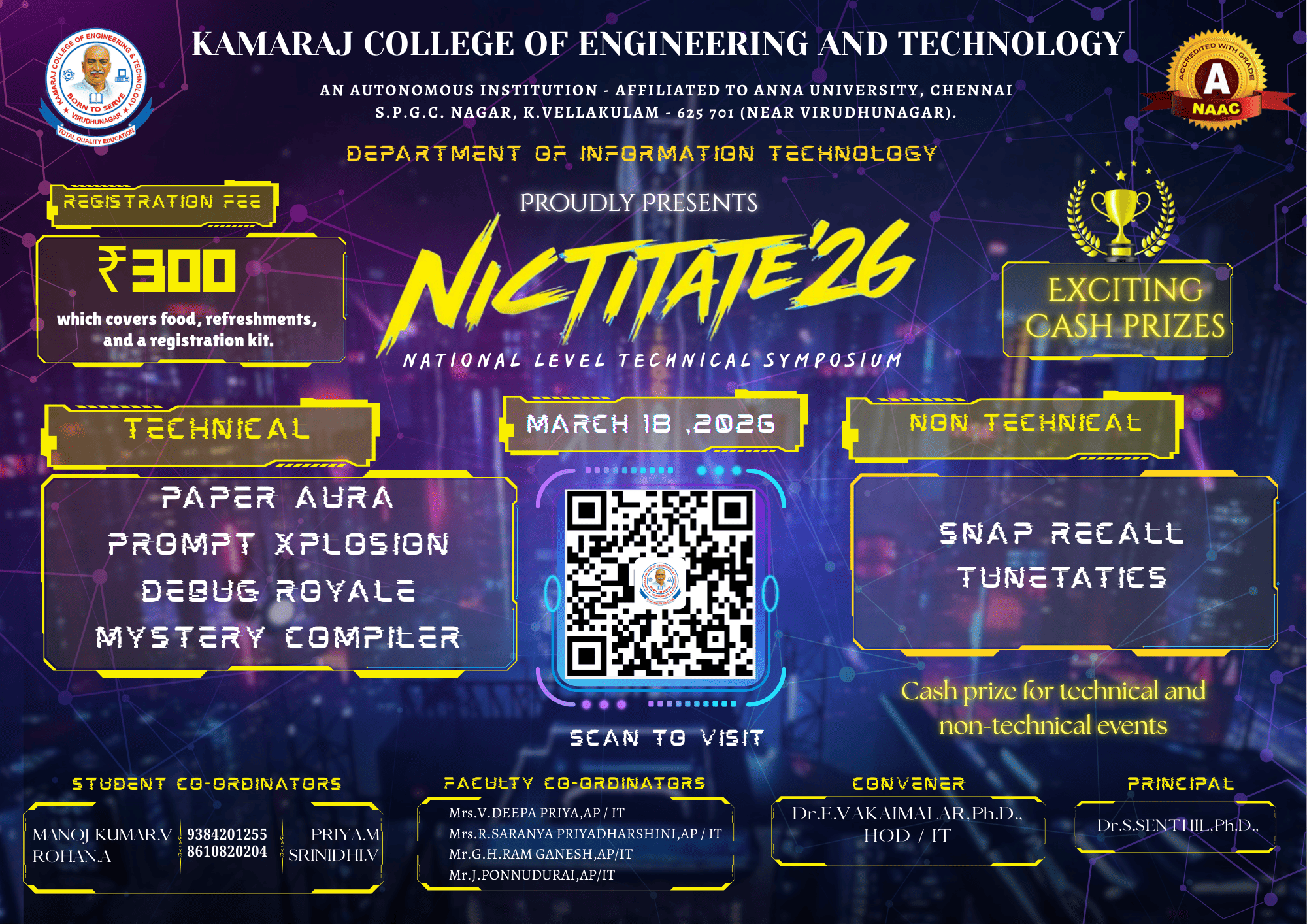 NICTITATE 26 National Level Technical Symposium Poster 